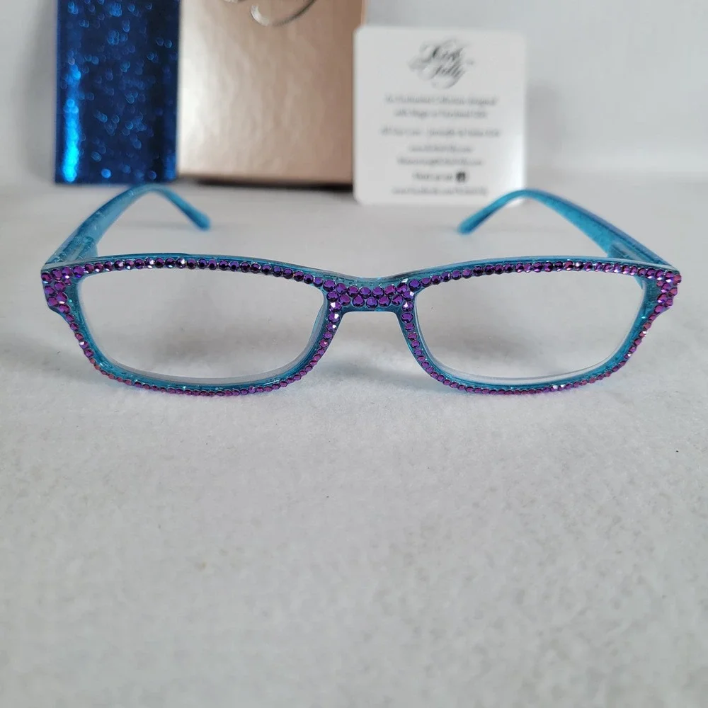 Kirks Folly Womens Readers Glitter Goddess +2.50 Rhinestone Reading Glasses Blue